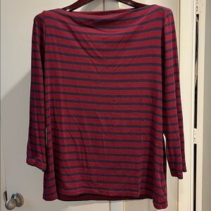 Old Navy Classic Burgundy and Blue striped bateau neck long sleeved shirt XL